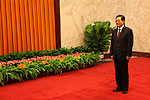 Kiinan presidentti Hu Jintao on valmiina vastaanottamaan tasavallan presidentti Tarja Halosen. Copyright © Tasavallan presidentin kanslia 